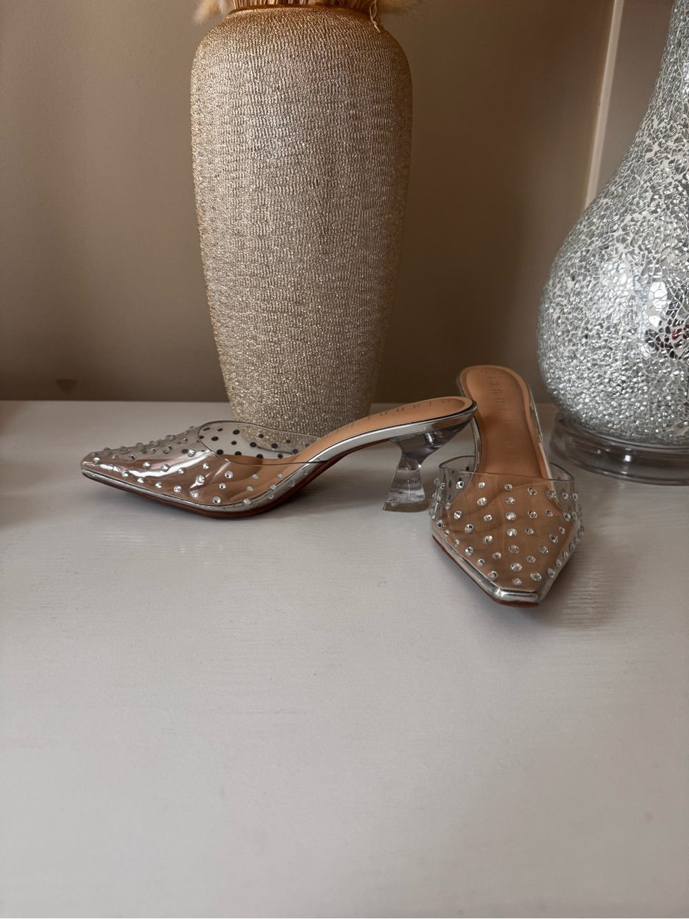 Gianni Bini Clear Pointed Studded Mule - Silver